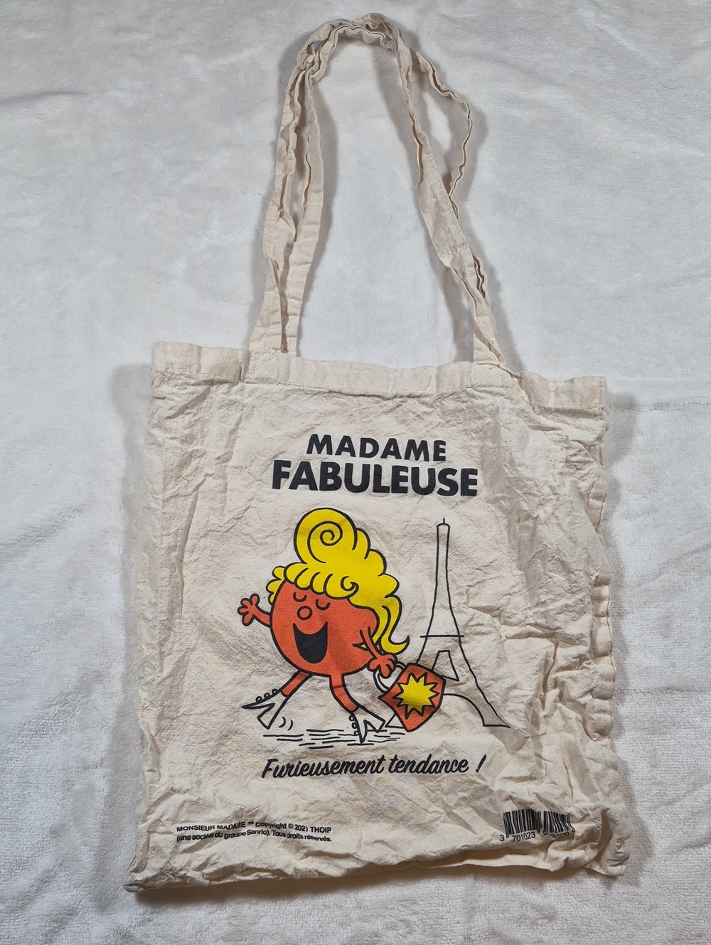 Madame Fabuleuse Cream Graphic Tote Bag with Paris Illustration